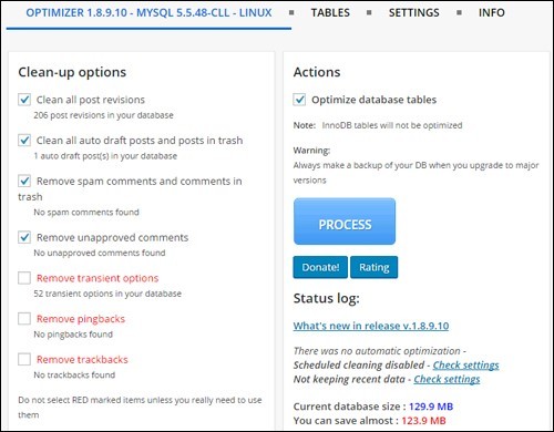 optimize wordpress database